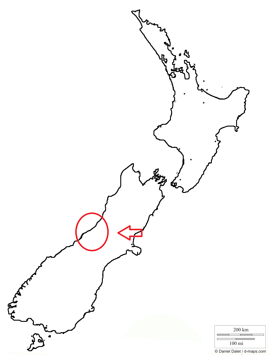 Carte de localisation du kiwi d'okarito en Nouvelle Zélande