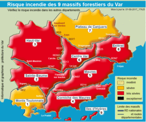 Carte des risques d'incendies dans le Var - 1er août 2017