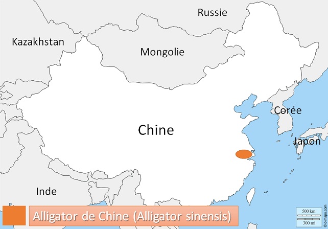 Aire de répartition de l'alligator de Chine