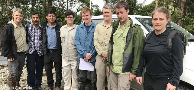 Equipe en charge de la réintroduction d'Atelopus varius au Panama