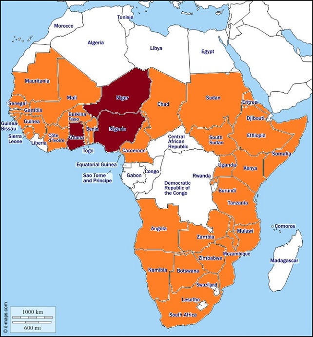 Aire de répartition du vautour africain