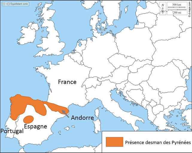 Aire de répartition du desman des Pyrénées