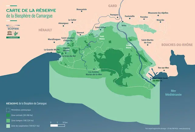 Carte de la réserve de biosphère de Camargue