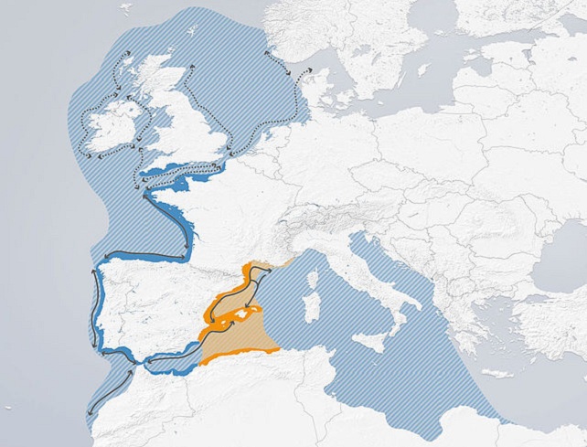 Aire de répartition du puffin des Baléares