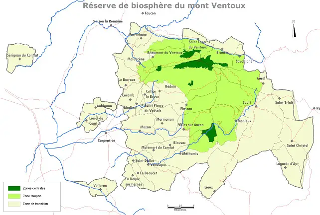 Carte de la réserve de biosphère du Mont Ventoux
