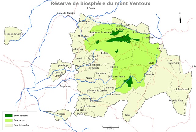 Carte de la réserve de biosphère du Mont Ventoux