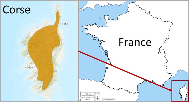 Aire de répartition de la salamandre corse