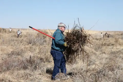 Le bénévole du refuge Jim Montgomery élimine les phragmites envahissants du Bitter Lake National Wildlife Refuge au Nouveau-Mexique. 