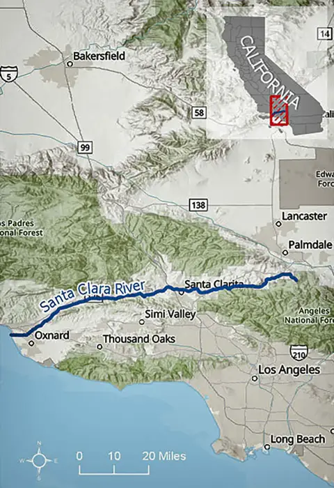 Une carte de la rivière Santa Clara