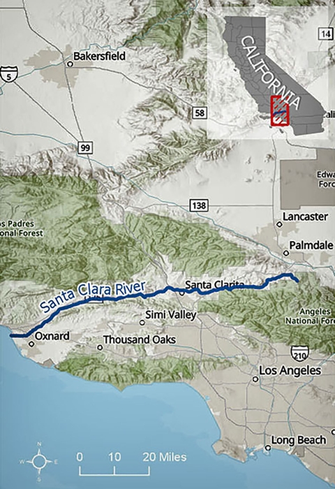 Une carte de la rivière Santa Clara
