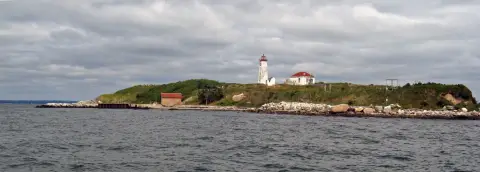 Une image de la station de recherche et du phare de l'île Falkner