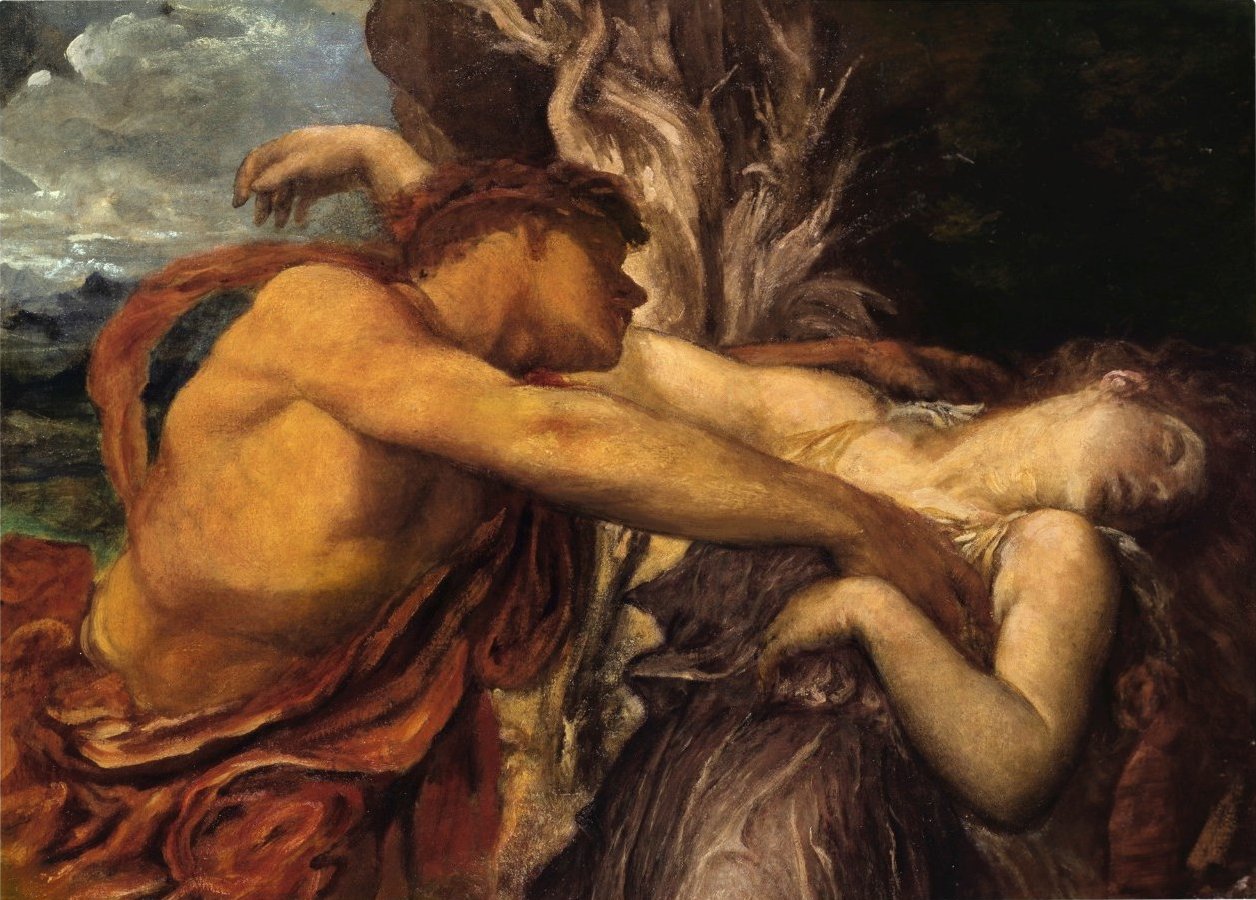 Une peinture d'Orphée regardant Eurydice dans l'Hadès