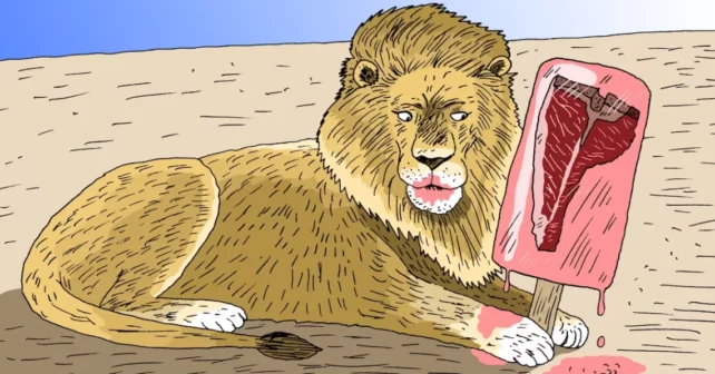 illustration d'un lion mangeant un popsicle