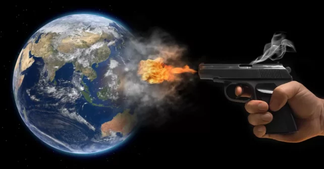 image d'une arme à feu tirant sur la terre