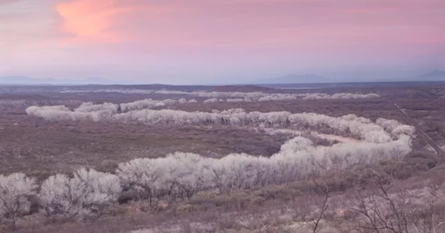 Une vue aérienne de la zone riveraine de San Pedro au crépuscule.