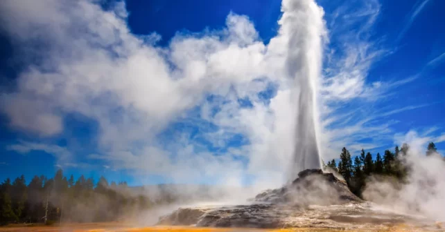 Geyser en éruption dans le parc national de Yellowstone.