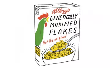 Illustration d'une boîte de corn flakes étiquetés génétiquement modifiés