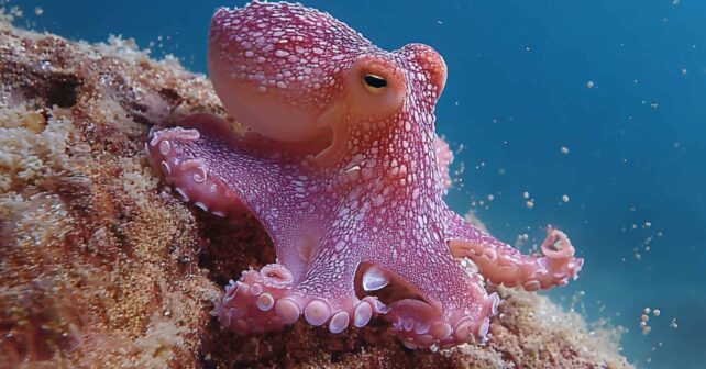 Pulpo sobre una roca con tentáculos y ventosas, ejemplo de control nervioso distribuido en sus brazos