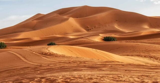 Dunas de arena en un paisaje árido, imagen ilustrativa sobre el Rift de África Oriental y la posible formación de un nuevo océano