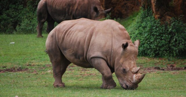 Rinoceronte blanco en reserva africana, especie afectada por la caza furtiva en el Parque Kruger.