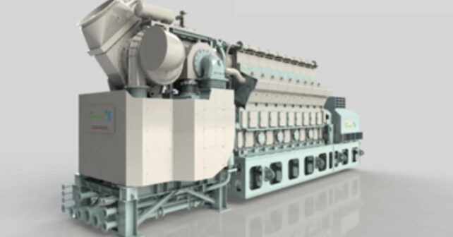 Motor comercial Kawasaki Green Gas Engine capaz de generar electricidad con mezcla de gas natural e hidrógeno.