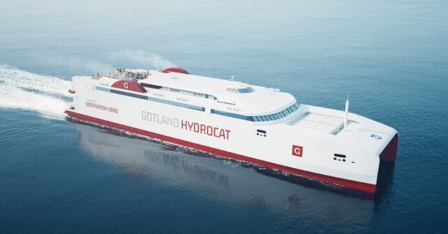 Ferry de hidrógeno navegando sin emisiones gracias a tecnología que convierte agua de mar en combustible limpio.