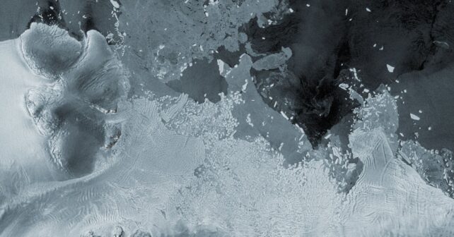 Vista satelital del glaciar Thwaites en la Antártida, donde se han registrado cientos de terremotos de hielo.