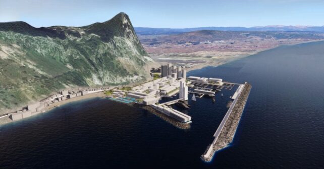 Proyecto Eastside en Gibraltar con rellenos al mar junto al Peñón en el Estrecho.