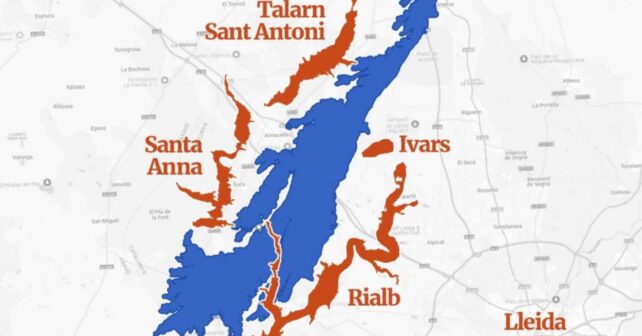 Mapa de la nueva masa de agua subterránea Planas de Raimat-Monreal descubierta en el Segrià, Lleida