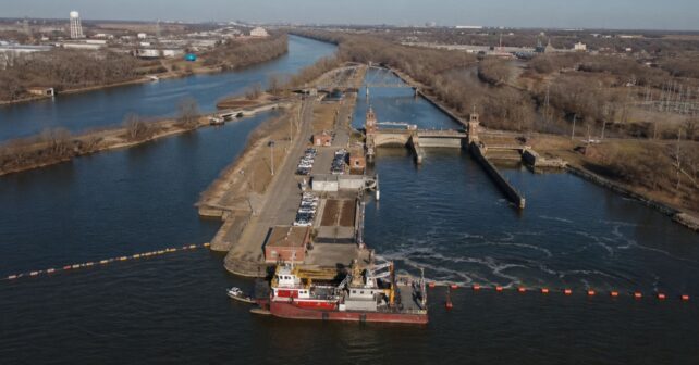 Barrera eléctrica en el canal de Chicago para frenar la expansión de la carpa asiática invasora.
