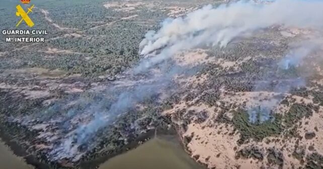incendio en Doñana con helicópteros y medios aéreos de extinción