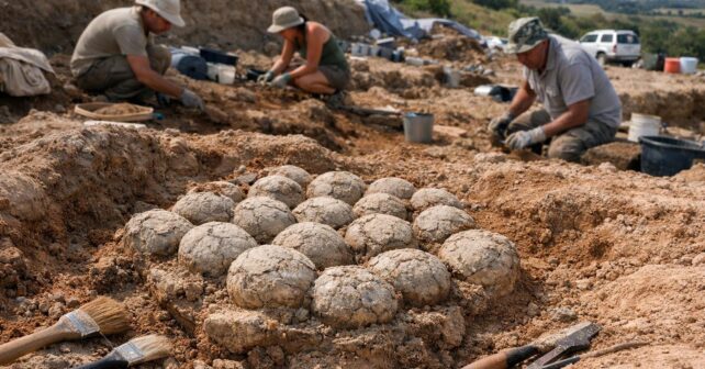 Plus de 80 œufs de dinosaures vieux de 75 millions dʼannées mis au jour près de Béziers par une équipe dʼarchéologues amateurs