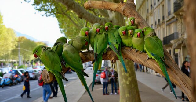 Une colonie de perruches vertes sʼinstalle en plein centre-ville de Montpellier et intrigue les habitants