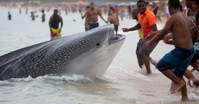 Un requin-pèlerin de huit mètres longe une plage bondée et vide lʼeau en quelques secondes