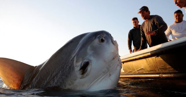 Un poisson-lune de deux tonnes surgit à côté dʼun bateau et laisse lʼéquipage sans réaction